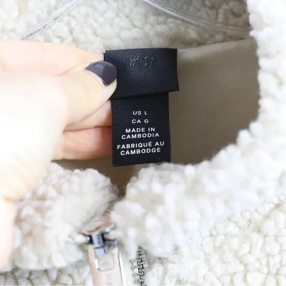 H&M Faux Shearling Jacket Teddy Coat Beige Cream Cozy Warm Fall Full zip ivory - Picture 4 of 9